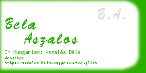 bela aszalos business card