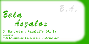 bela aszalos business card